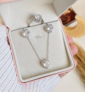 Lot de collier + bague + boucle coeur Acier inoxydable