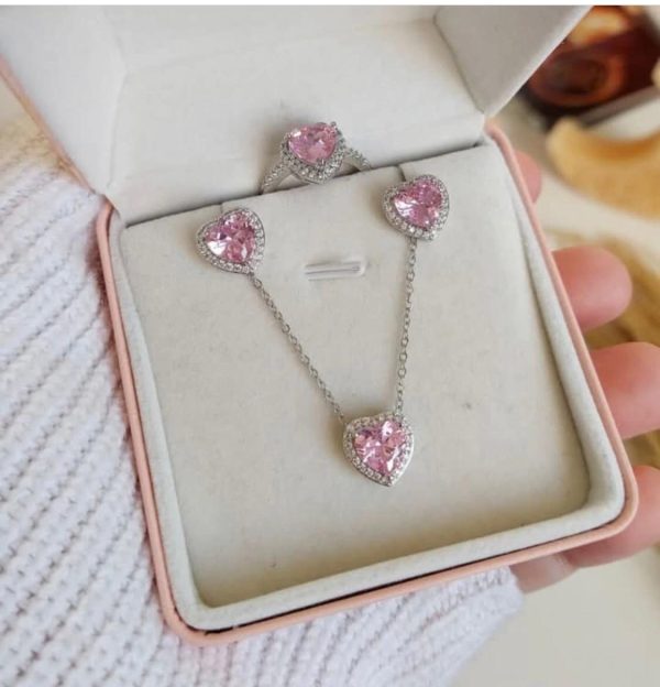 Lot de collier + bague + boucle coeur Acier inoxydable