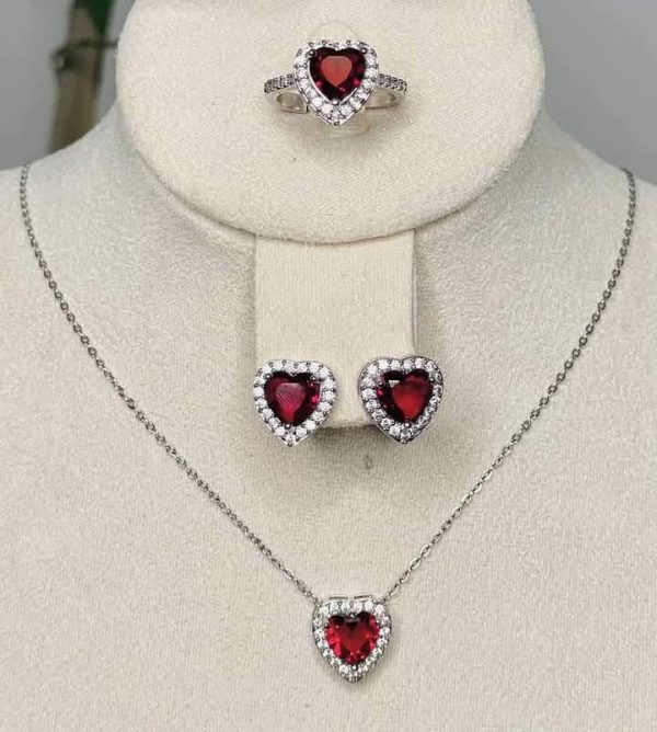 Lot de collier + bague + boucle coeur Acier inoxydable
