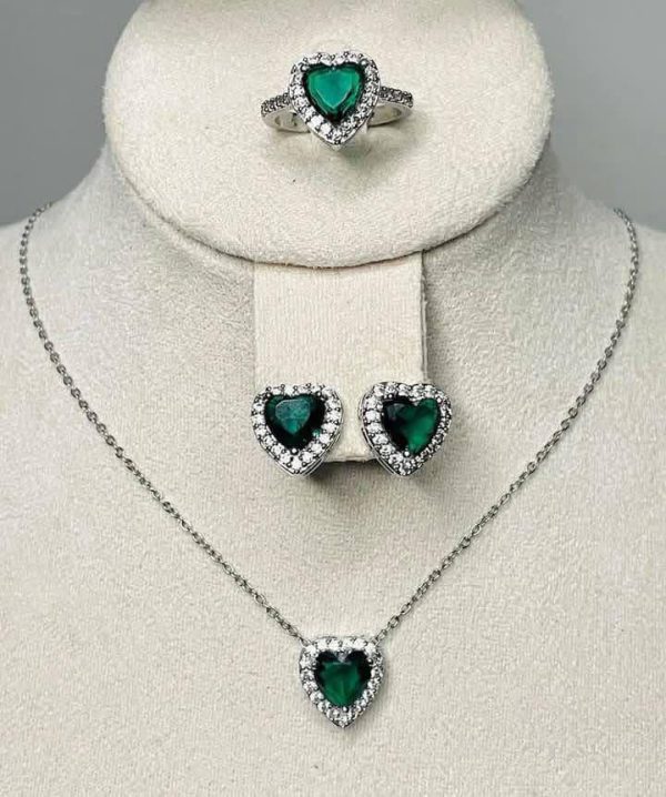 Lot de collier + bague + boucle coeur Acier inoxydable